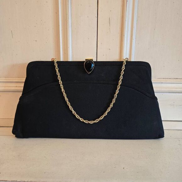 Vintage Black Clutch with Gold Chain - Picture 1 of 12